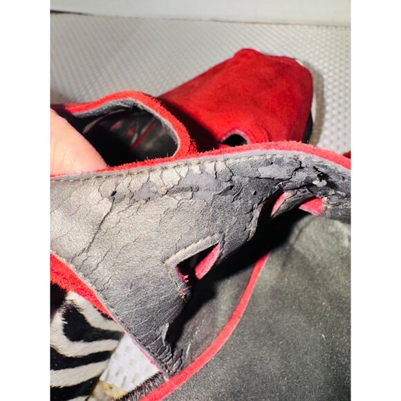 Vaneli Red Suede Open-Toe Zebra Wedge Heel Sandals Cut-Out 8 Glam City Mob wife - Picture 5 of 10